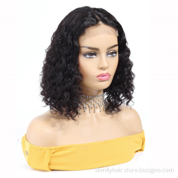 Bob Wig Vendors In China Shmily 100% Malaysian Hair Wig 150% 180% Density Short Bob Cut 4*4 Closure Front Lace Wig Deep Wave